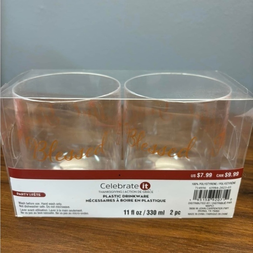 Celebrate It Clear Drinkware Set with Orange 'Blessed' Design